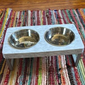 Marble Elevated Pet Feeder with Stainless Steel Bowls